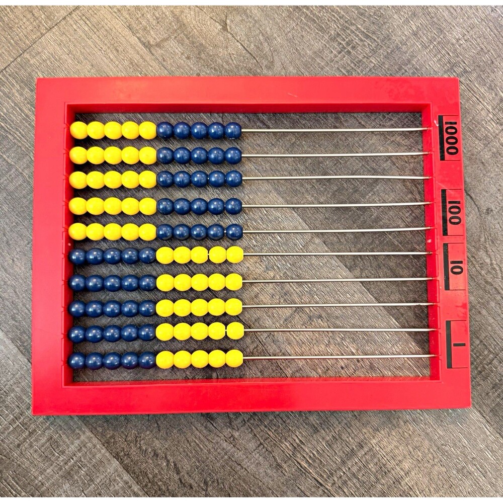 Horizontal Abacus Counting Frame Red with Blue & Yellow Beads Age 4-11